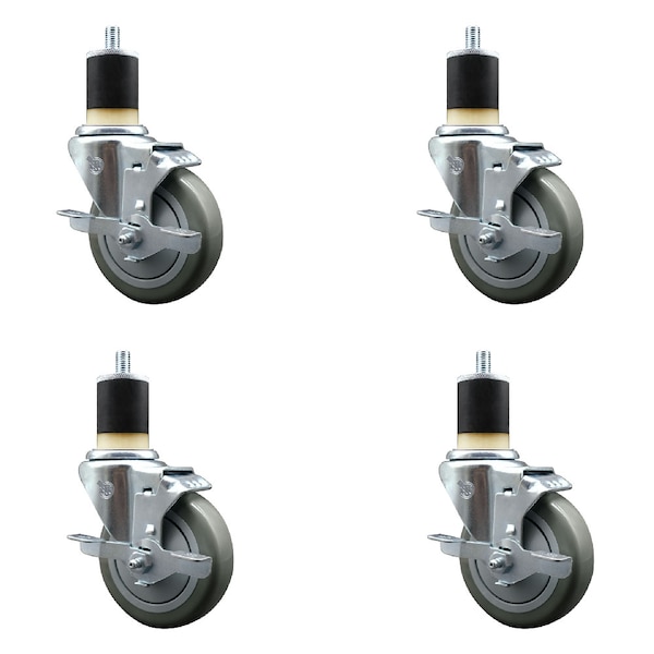 Service Caster 4'' SS Gray Poly Swivel 1-7/8'' Expanding Stem Caster Set with Brake, 4PK SCC-SSEX20S414-PPUB-TLB-178-4 - main